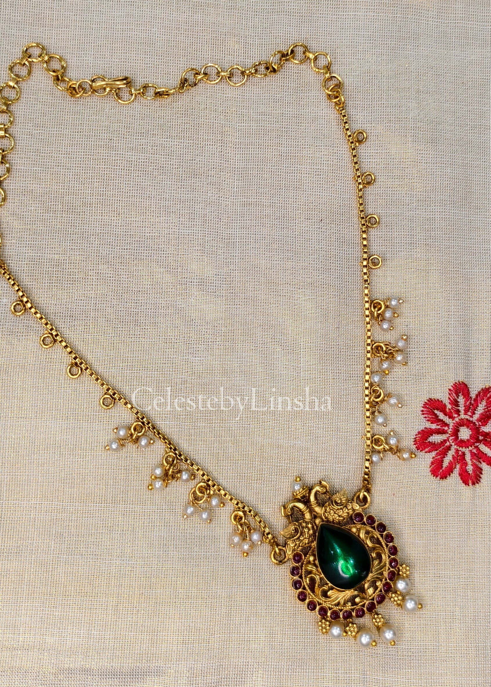 Mayura Green Stone pendant necklace set - CBL0003