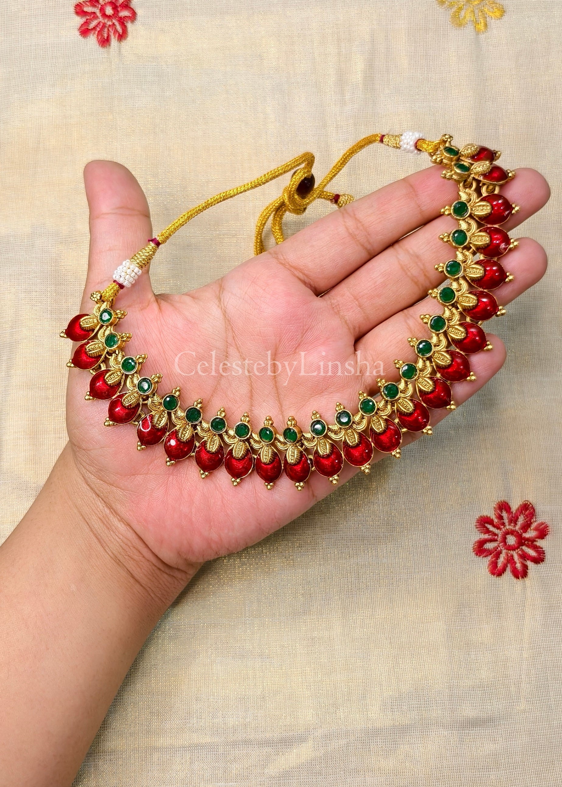 Enamel Palakka Necklace set Red / Green CBL0001/2