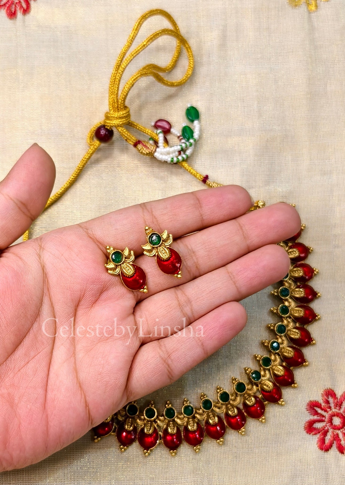 Enamel Palakka Necklace set Red / Green CBL0001/2