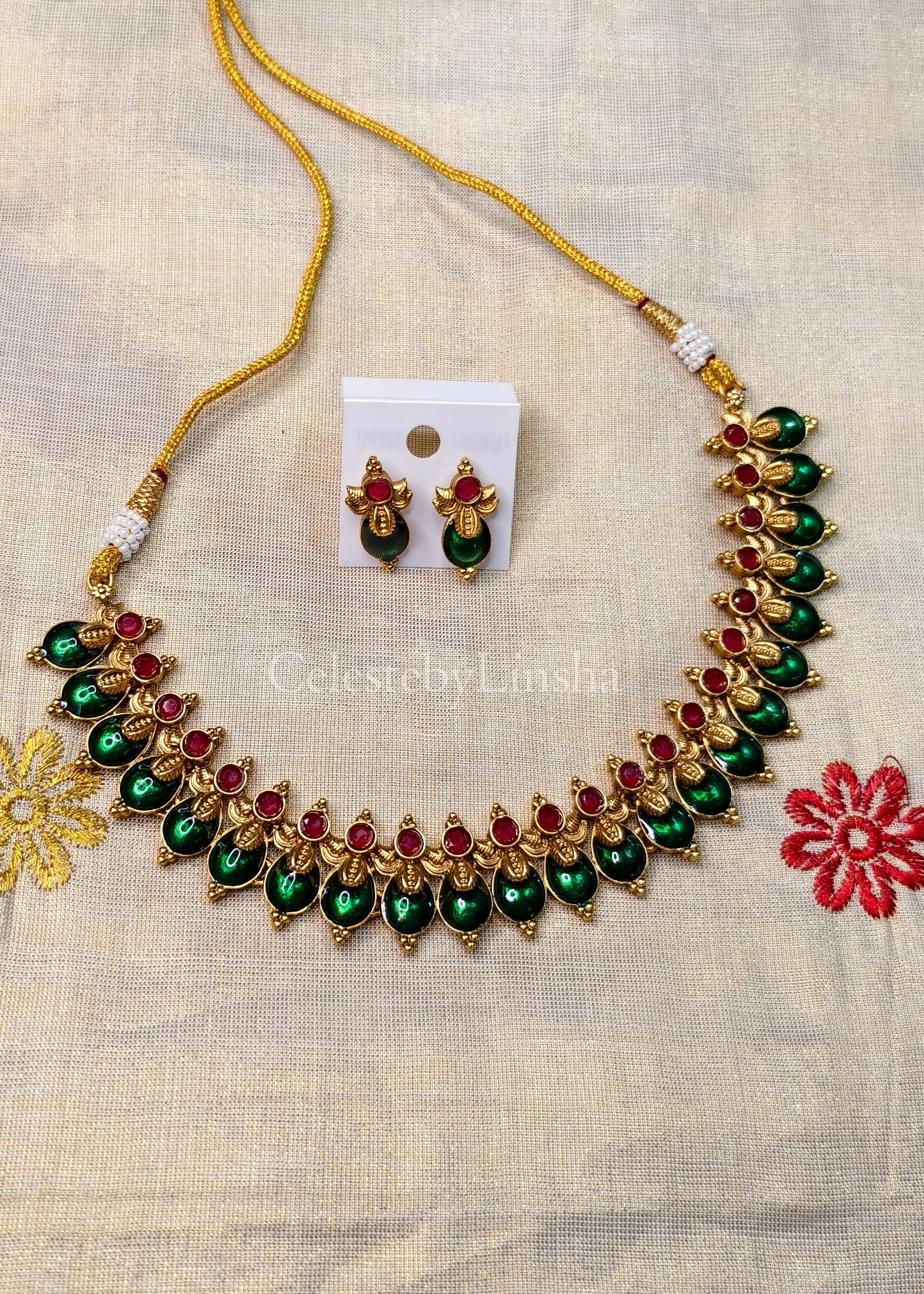 Enamel Palakka Necklace set Red / Green CBL0001/2