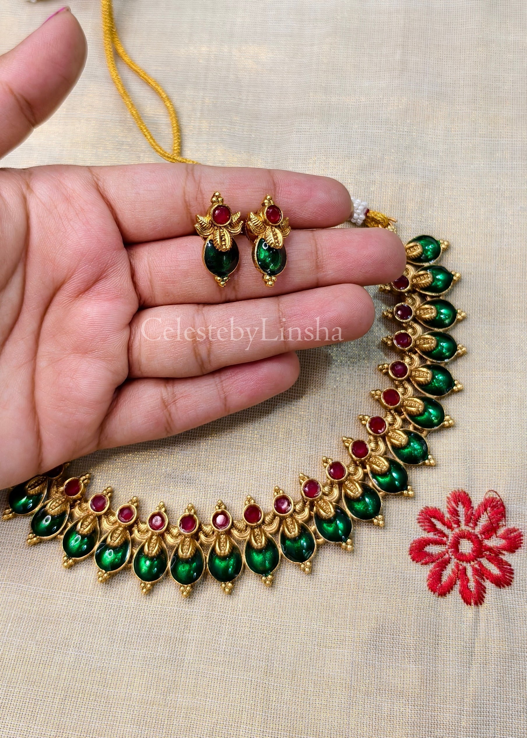 Enamel Palakka Necklace set Red / Green CBL0001/2