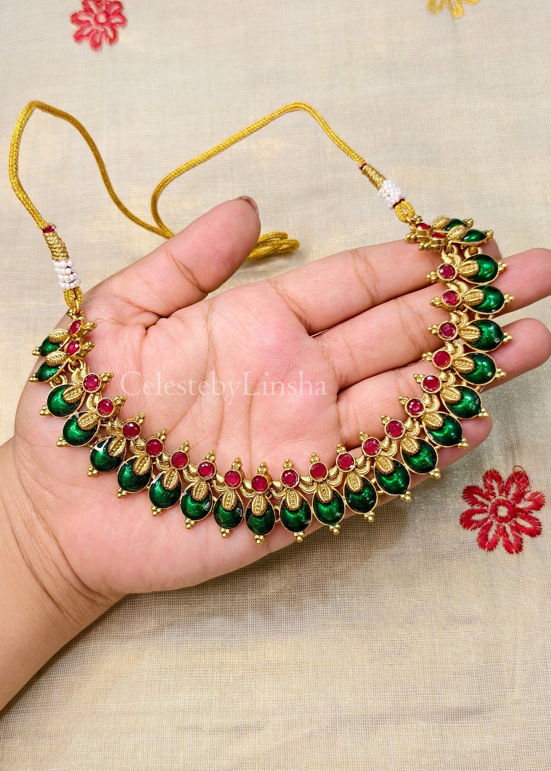 Enamel Palakka Necklace set Red / Green CBL0001/2
