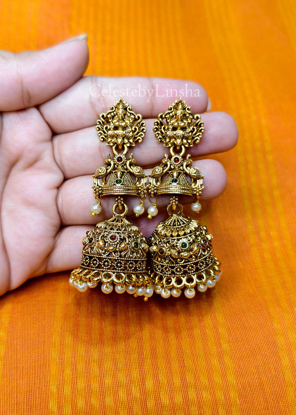 Lakshmi Mayura Jhumka with Pearl hangings - CBL0032