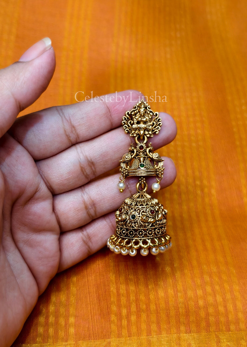 Lakshmi Mayura Jhumka with Pearl hangings - CBL0032