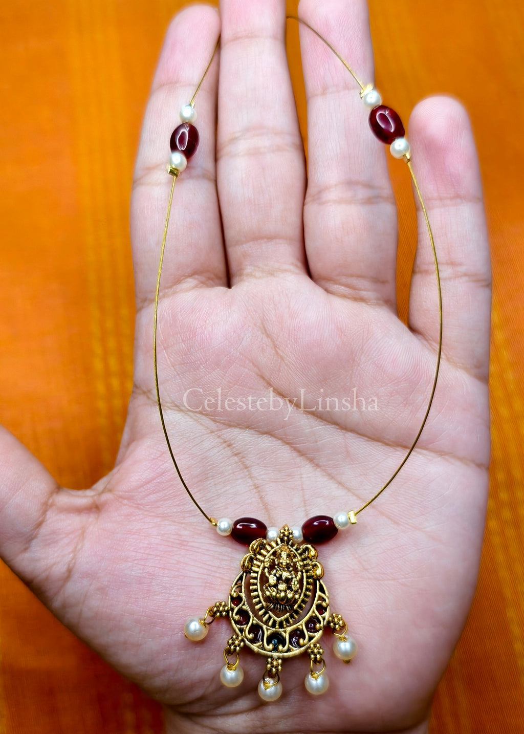 Lakshmi Pendant invisible Necklace set - CBL0016