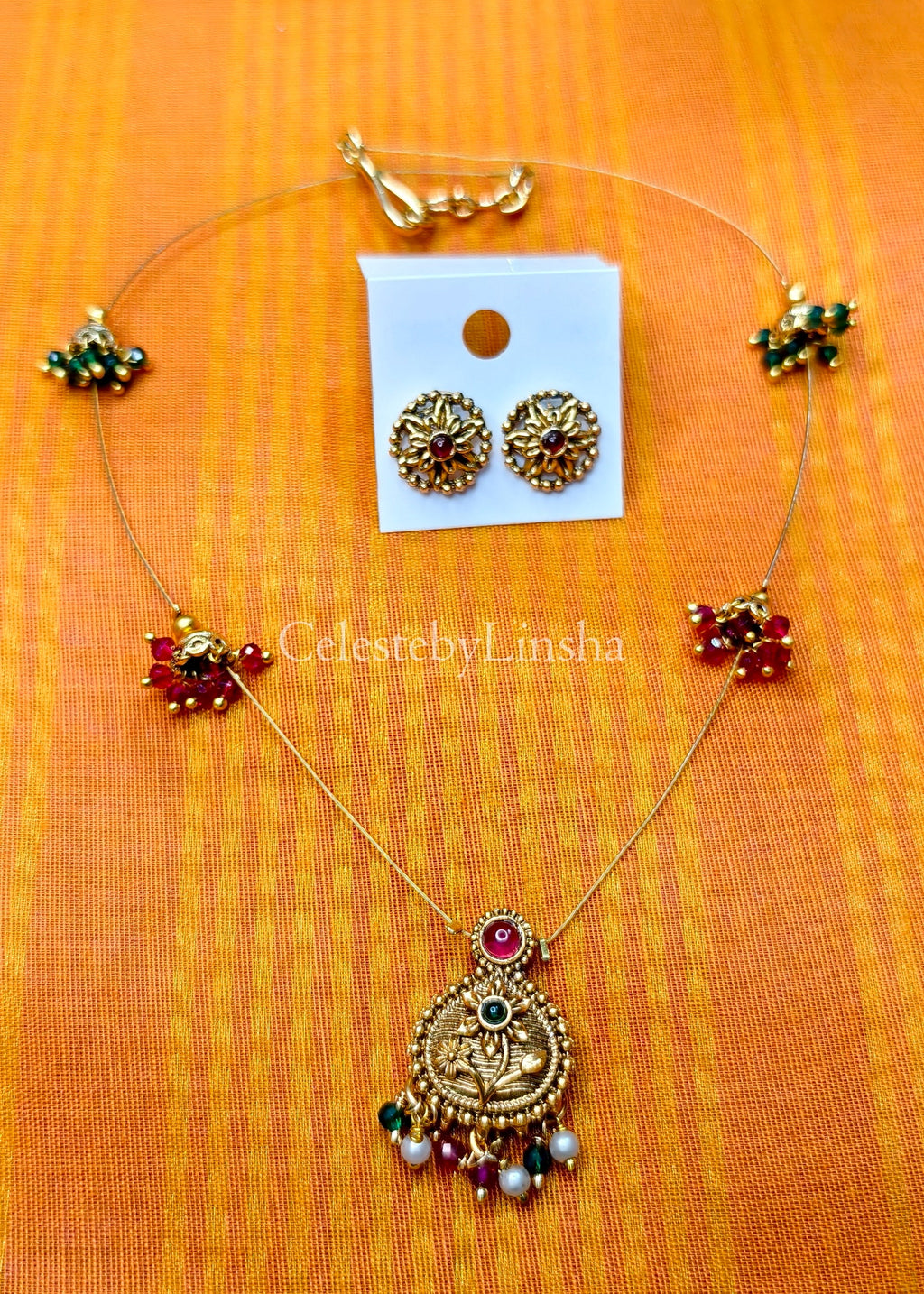 Floral Pendant invisible chain Necklace set -CBL0017