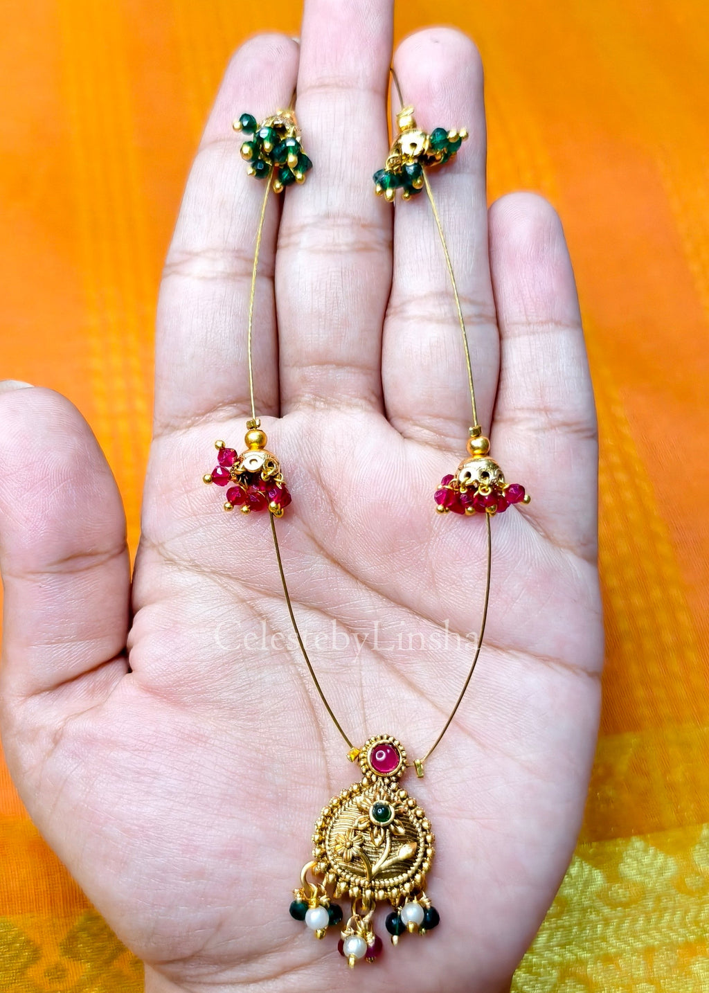 Floral Pendant invisible chain Necklace set -CBL0017