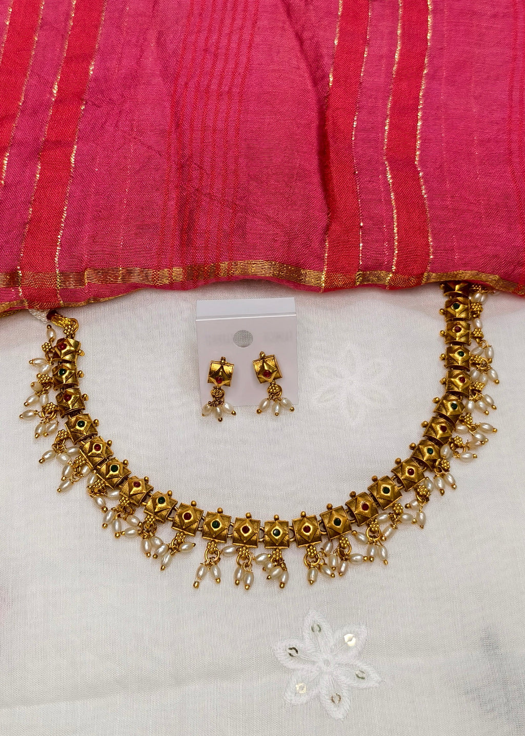 Pearl Drop Block Necklace Set -CBL0018