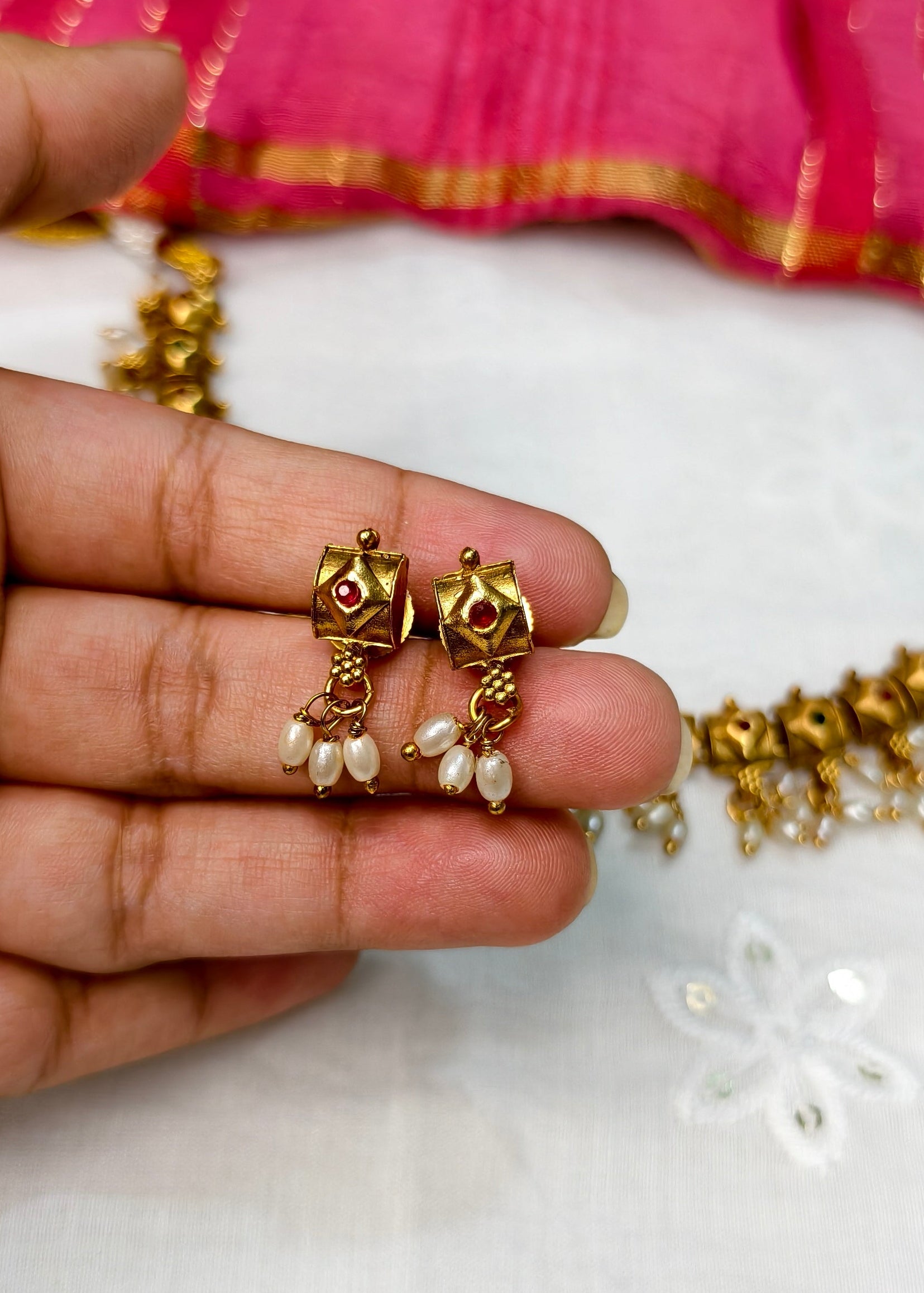 Pearl Drop Block Necklace Set -CBL0018