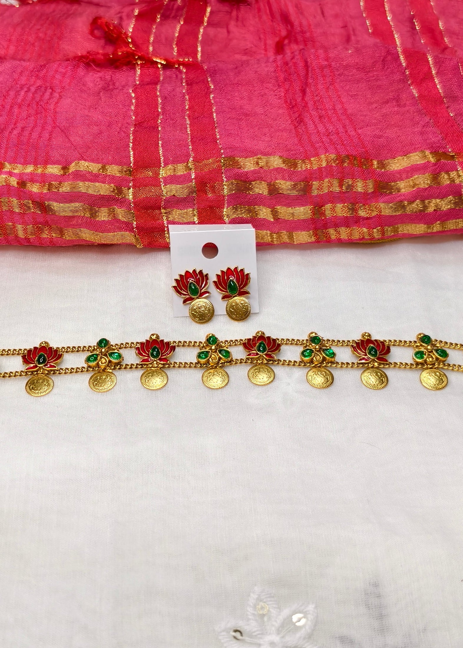 Red Lotus with coin Choker set - CBL0024