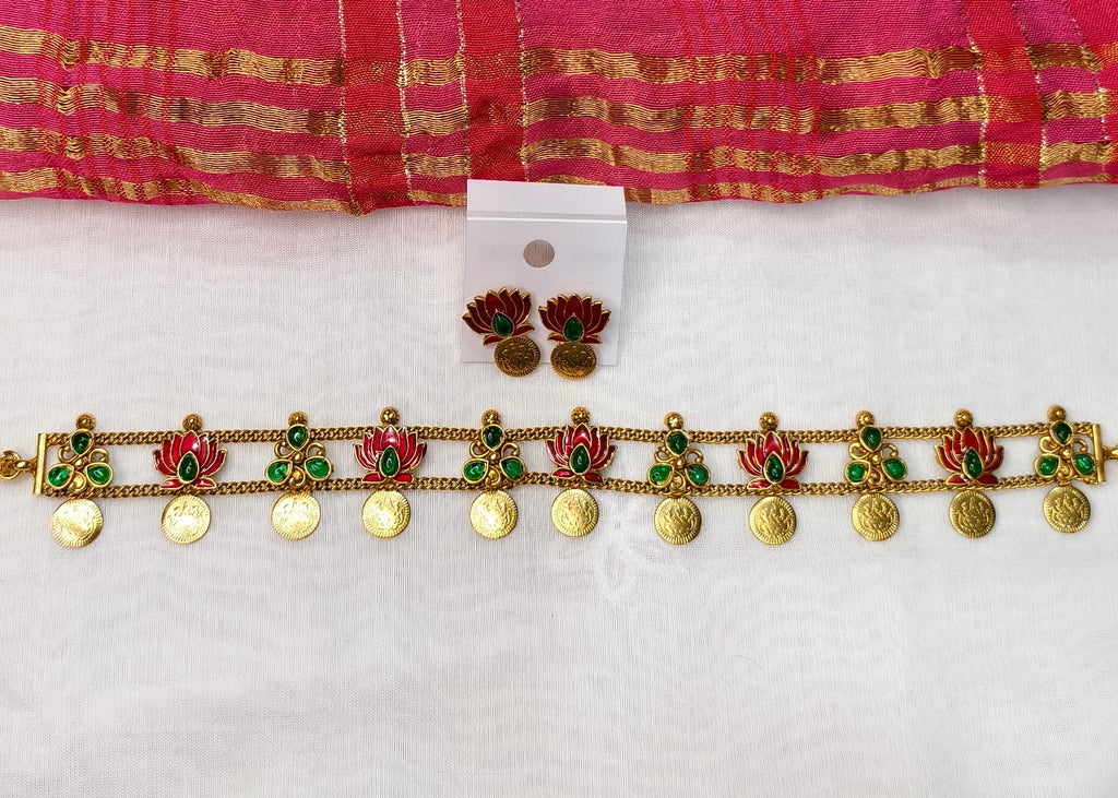 Red Lotus with coin Choker set - CBL0024