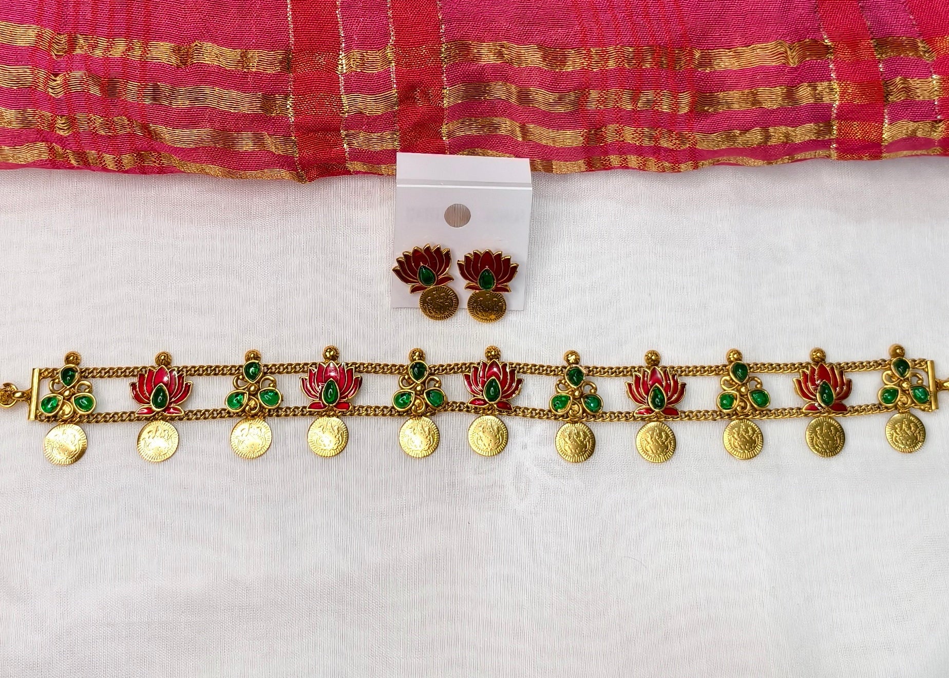 Red Lotus with coin Choker set - CBL0024