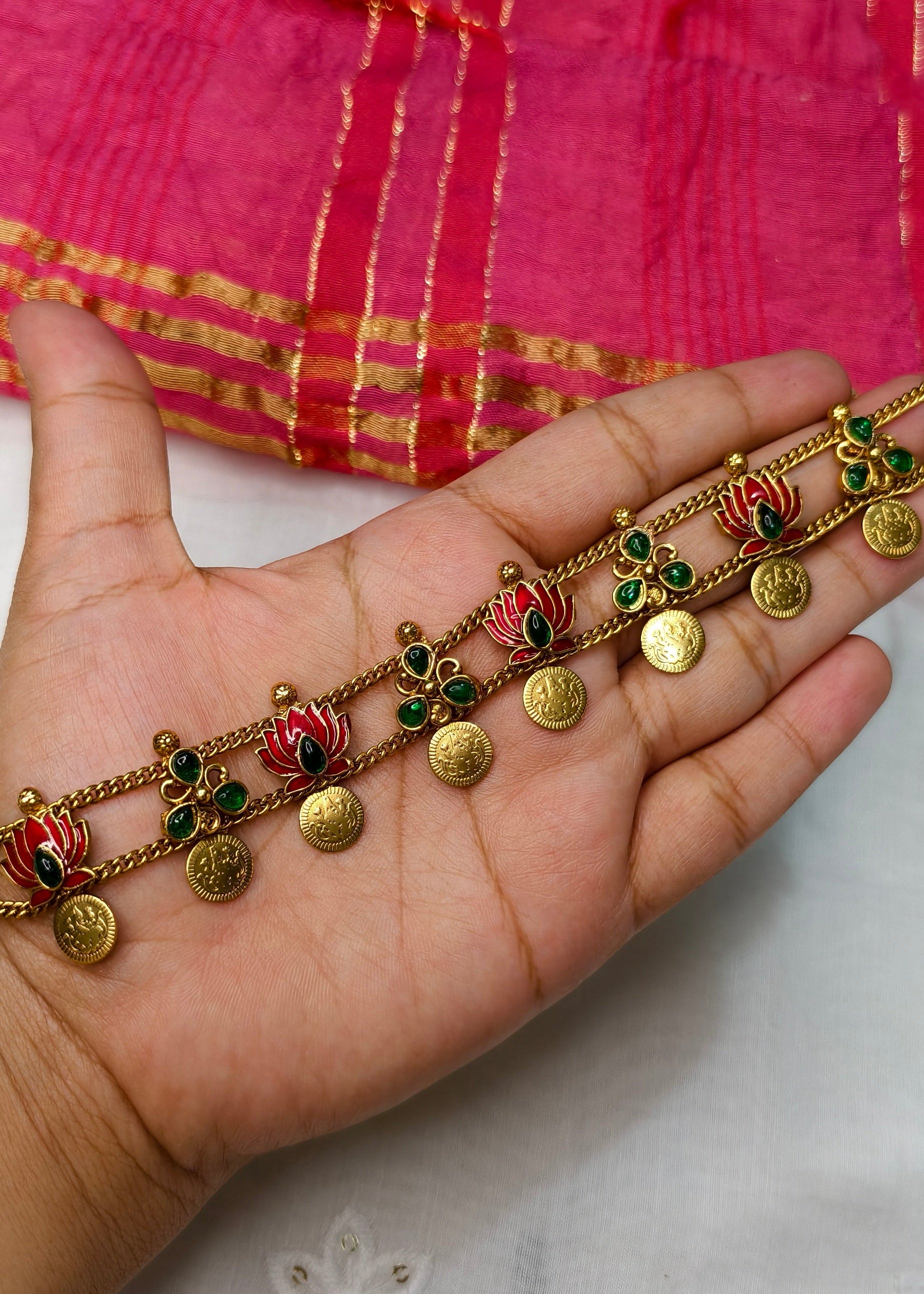 Red Lotus with coin Choker set - CBL0024