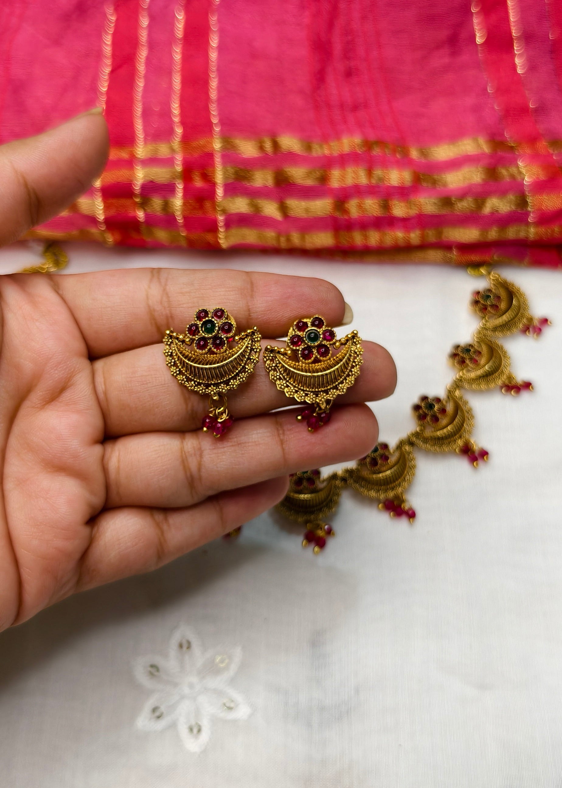 Chandrakor- Half Moon Floral Necklace set - CBL0020