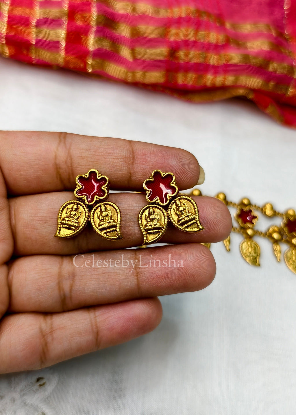 Aishwarya Lakshmi Choker Necklace set (Red) - CBL0025