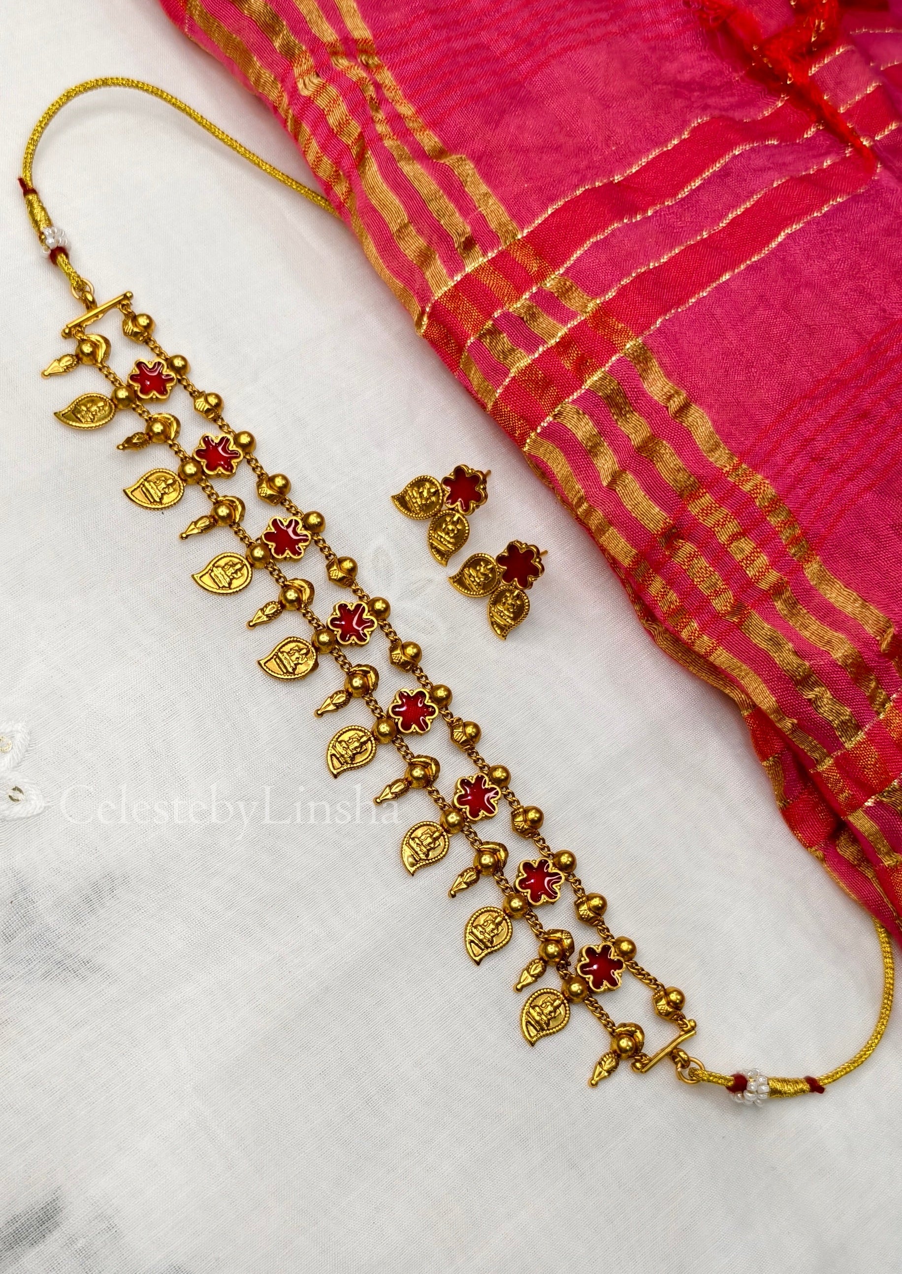 Aishwarya Lakshmi Choker Necklace set (Red) - CBL0025