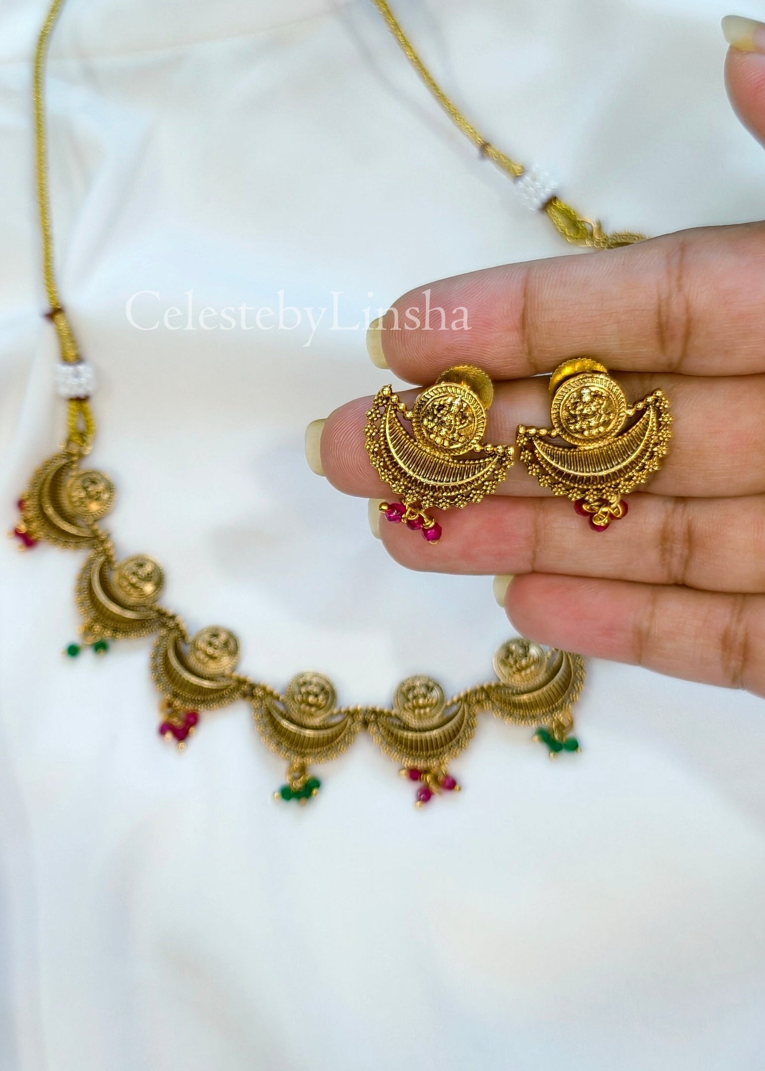 Chandrakor- Halfmoon Lakshmi coin necklace set -CBL0019