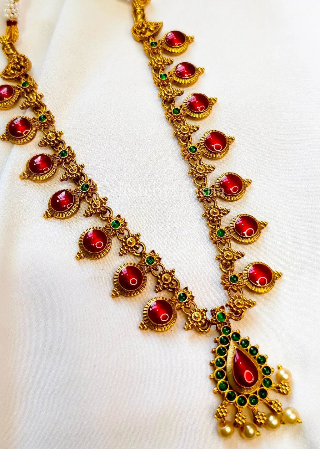 Round Red Palakka Inspired Necklace Set with Jhumka (CBL0005)